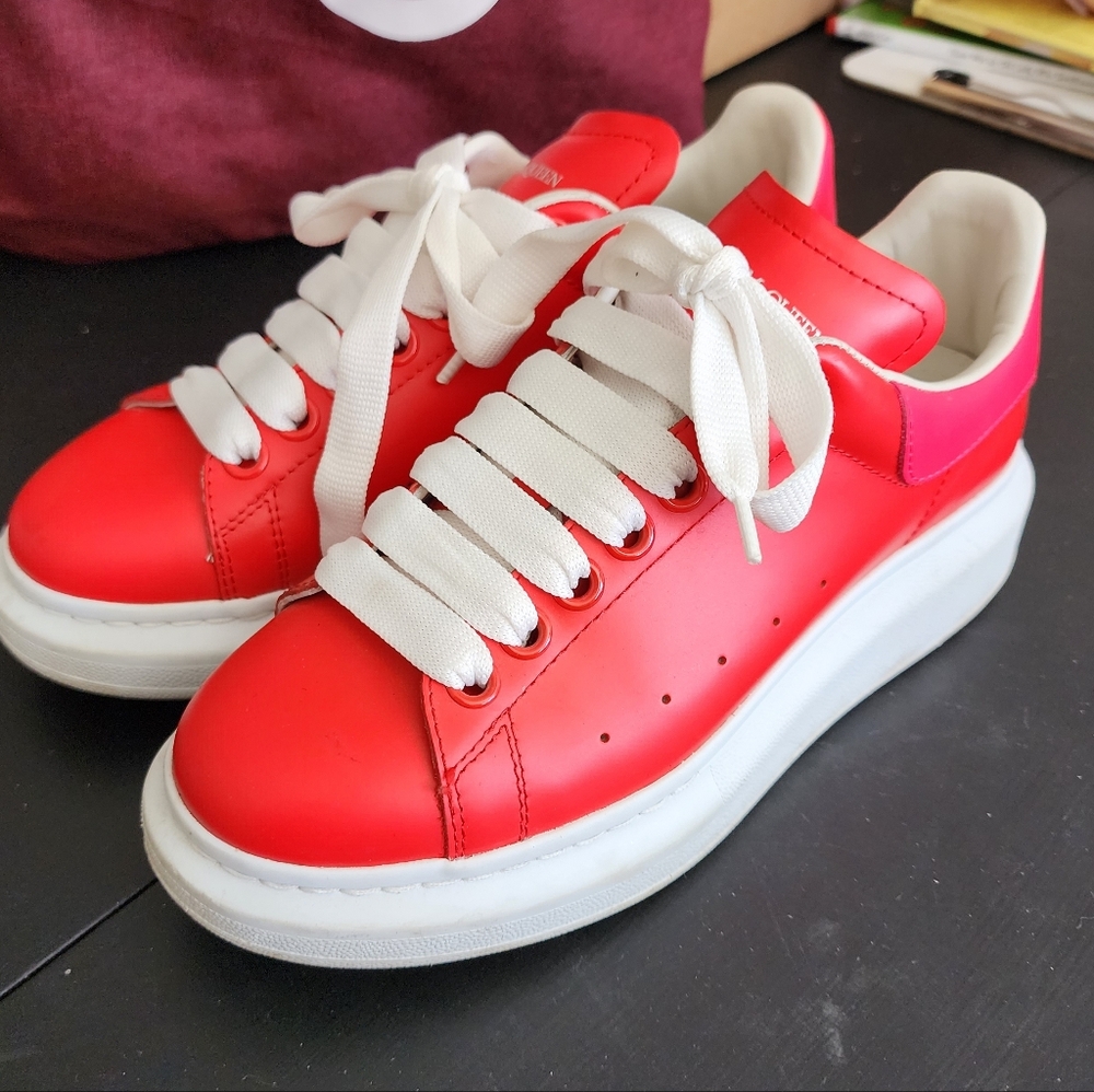 Alexander McQueen Red and White Leather Sneakers